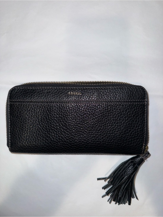 Fossil Handbags - Fossil Black Pebbled Leather Zip Wallet with Tassel. Cow‎ hide leather